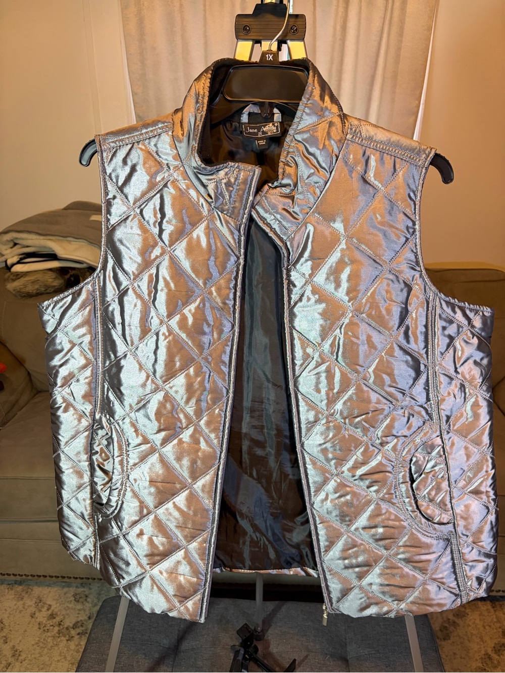 Jane Ashley Metallic Silver Quilted Vest